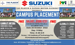 ITI Campus Placement On 28 October 2022 at J.K.Institute of Technology Pvt. ITI, Nimbahera, Chittaurgarh