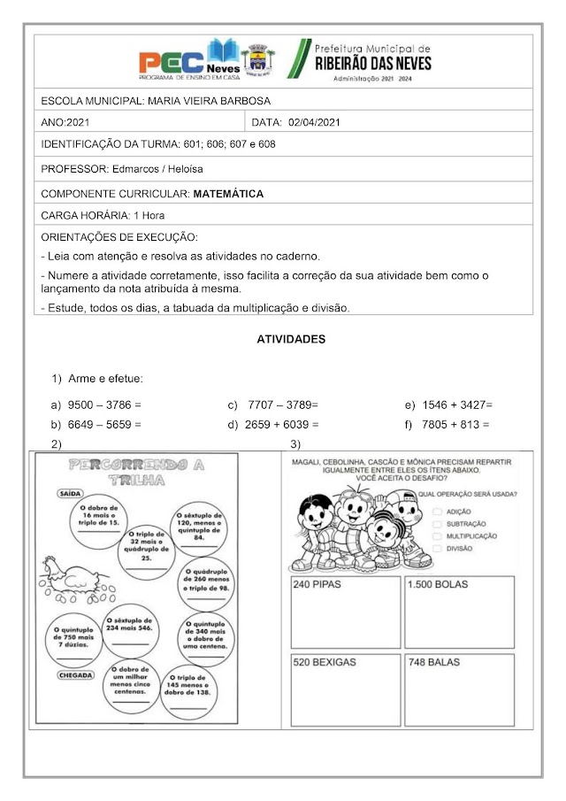 Exercícios de Matemática- Período: 29/03/21 a 02/04/21.