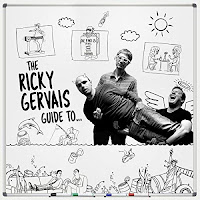 Ricky Gervais Guide to audiobook cover featuring Stephen Merchant, Karl Pilkington, and Ricky Gervais