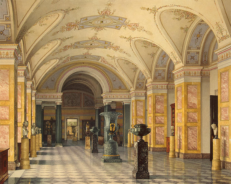 Interiors of the New Hermitage. The Room of the 4th Library by Konstantin Andreyevich Ukhtomsky - Architecture, Interiors Drawings from Hermitage Museum