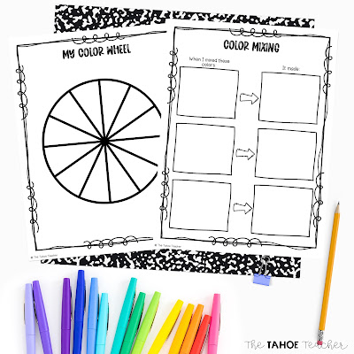 Color wheel and color mixing inquiry-based learning response pages