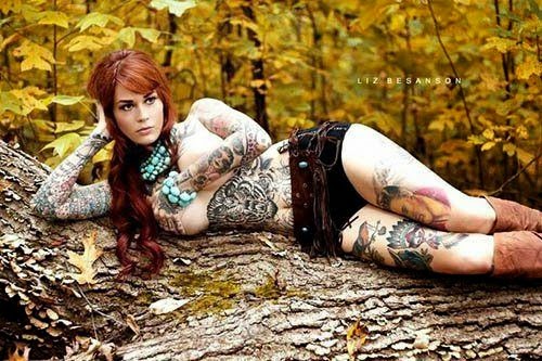 Women on Forest Tattoos, Tattoos of Women in the Forest, Women Sleeping in Forest Tattoo Designs