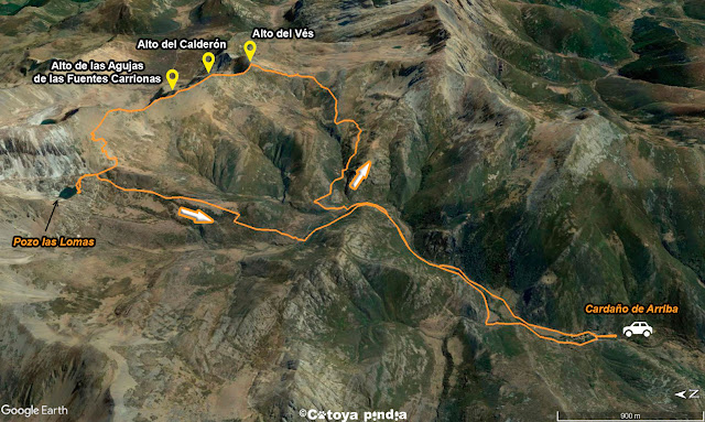 Mapa de la ruta señalizada al Pozo de las Lomas en circular desde Cardaño de Arriba en la Montaña Palentina,