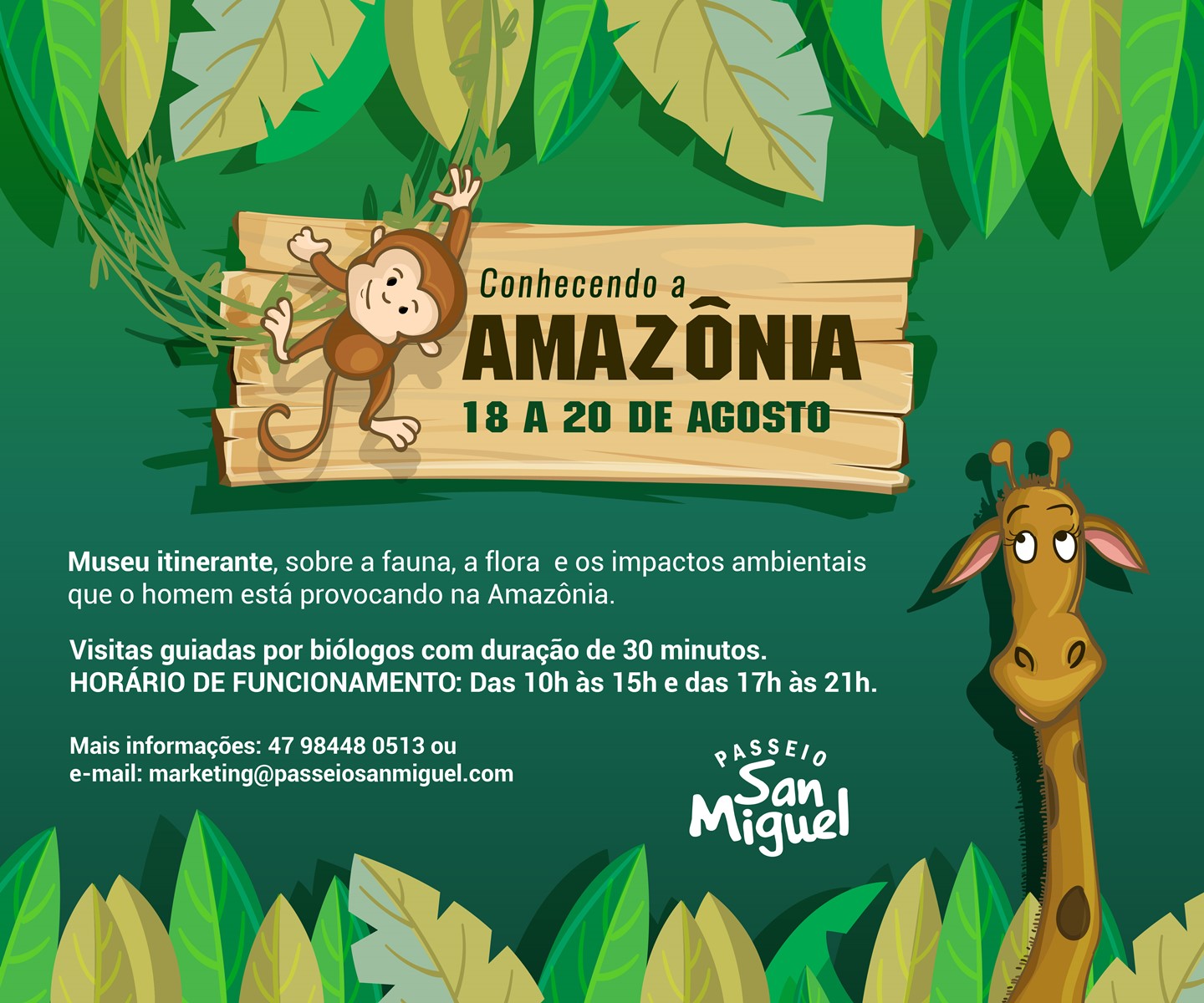 Museu itinerante que retrata a Amazônia é atração para a criançada neste final de semana no Passeio San Miguel