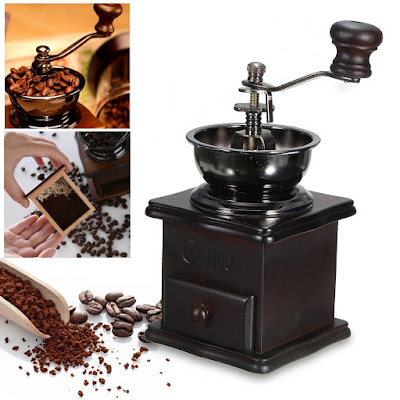 Manual Coffee Bean Grinder Spice Herbs Vintage Retro Hand Grinding Tool Wooden Burr Mill 