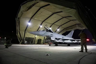 RAF Typhoon FRG4s being prepared to conduct further strikes against Houthi targets, February 3, 2024. PHOTO: REUTERS