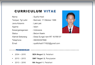 Contoh CV (Curriculum Vitae) terbaru 2019 Gratis format 