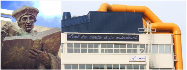 Estatua de Erasmo en Rotterdam – Cita de Erasmo inscrita en la Biblioteca Central de Rotterdam, “Mi patria es el mundo”