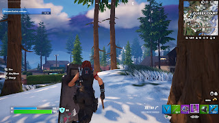 Black Widow performs a dashing charge attack with the Ballistic Shield in Fortnite.