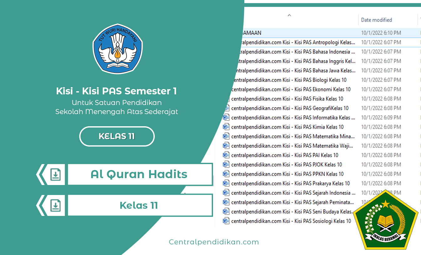 Kisi Kisi PAS Al Quran Hadits Kelas 11 SMA 2022/2023 Semester 1