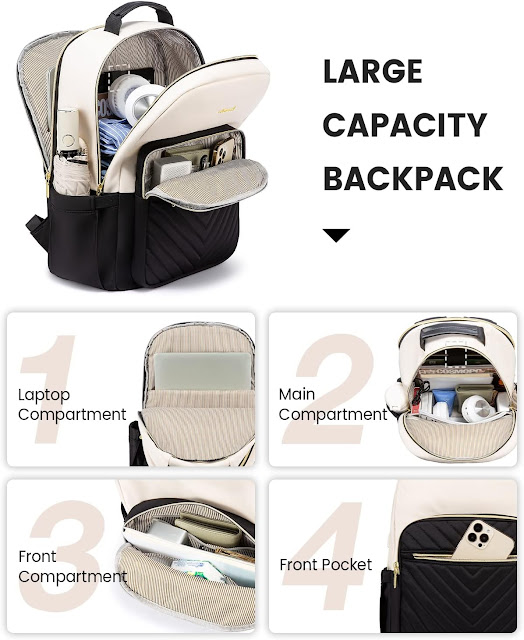 LOVEVOOK Laptop Backpack for Women with USB Port Waterproof Fashion Doctor Professor Nurse Backpack Beige-Black