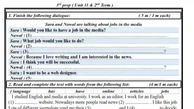 احدث امتحان لغة انجليزية على الوحدة 11 للصف الثالث الاعدادى الترم الثانى 2023
