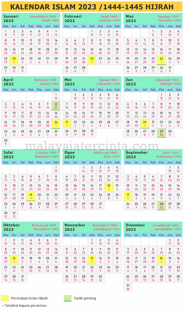 Kalendar Islam Malaysia 2023 1444-1445 Hijrah