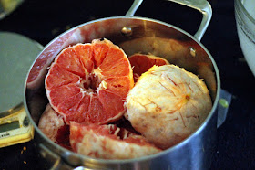 Grapefruit halves, with some stab marks to speed yeast access.