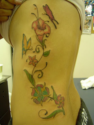 Butterfly and Flower Tattoo Design in Side Girl