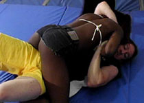 Girl and guy wrestling