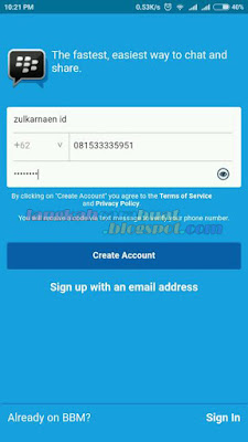 Cara Sign in BBM dengan Nomor Telepon