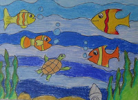 Harmony Arts Academy Drawing Classes Wednesday 29-July-2015 9 yrs Chaitrali Suhas Bhagwat Fish Tank Underwater Oil Pastels
