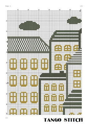 Big city lights night landscape cross stitch embroidery pattern - Tango Stitch