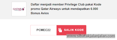 aftar menjadi member privilege club pakai kode promo qatar airways untuk mendapatkan 6.000 bonus avios