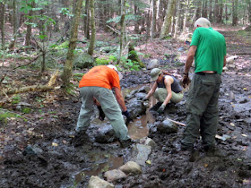 working with rocks in the mud