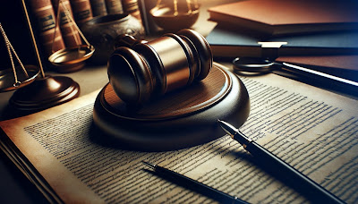 Close-up of a gavel on legal documents, symbolizing legal bonds in the justice system