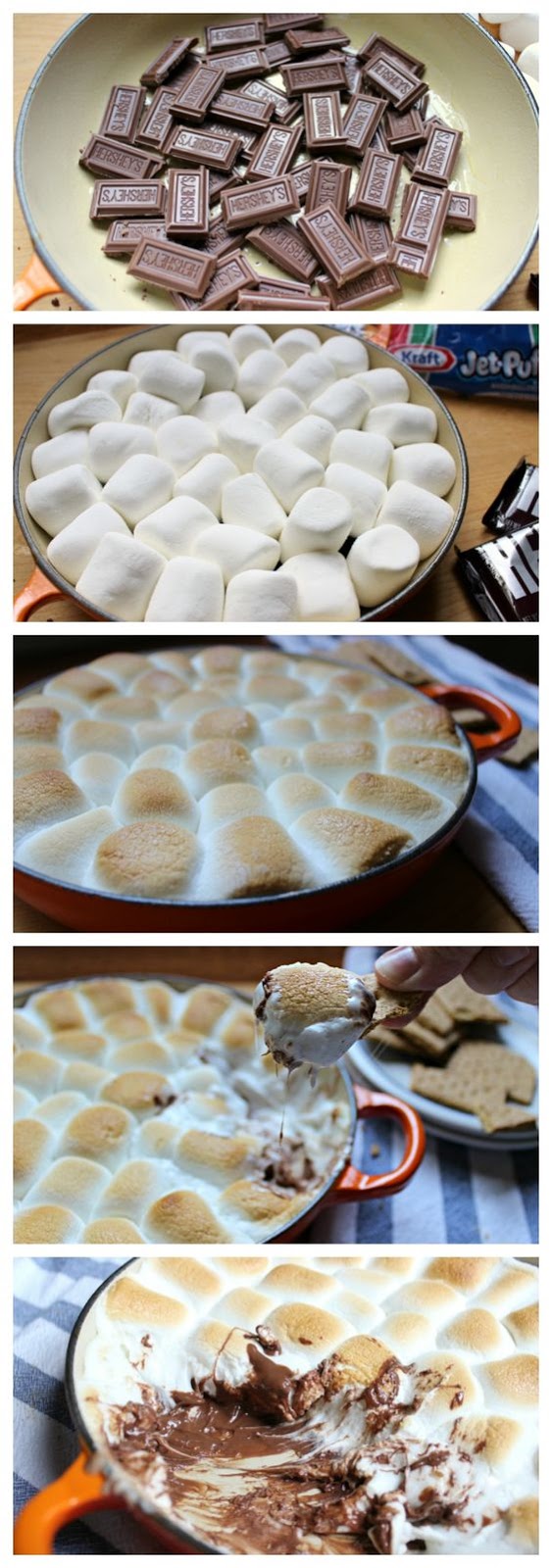 Delicious s'mores dip, made at home! Using fluffy marshmallows, Hershey's chocolate and graham crackers, this baked oven appetizer dip is perfect for family!