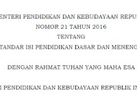 Permendikbud Nomor 21 Tahun 2016 Tentang Standar Isi Pendidikan Dasar dan Menengah