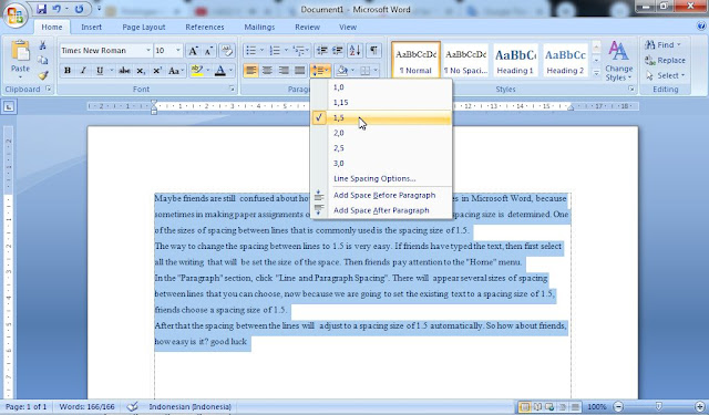 how to change line spacing to 1.5 in word