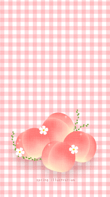 【桃】夏の果物のおしゃれでシンプルかわいいイラストスマホ壁紙/ホーム画面/ロック画面