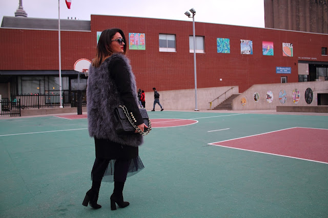 Fur coat, Toronto best fashion blogger, Toronto blogger, Canadian fashion blogger, winter layering, over the knee boots, zara coat, how to stay warm in winter, Canadian winter dressing, black zara coat, how to wear fur, how to wear fur vest, all black outfit