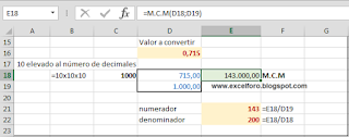 La función M.C.M para conseguir un número decimal en fracción.