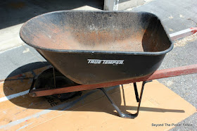 wheelbarrow, planter, fusion mineral paint, http://bec4-beyondthepicketfence.blogspot.com/2016/05/welcome-to-my-gardenstencil-paint.html