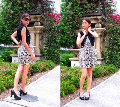 Graphic dress well defined with Black Pump