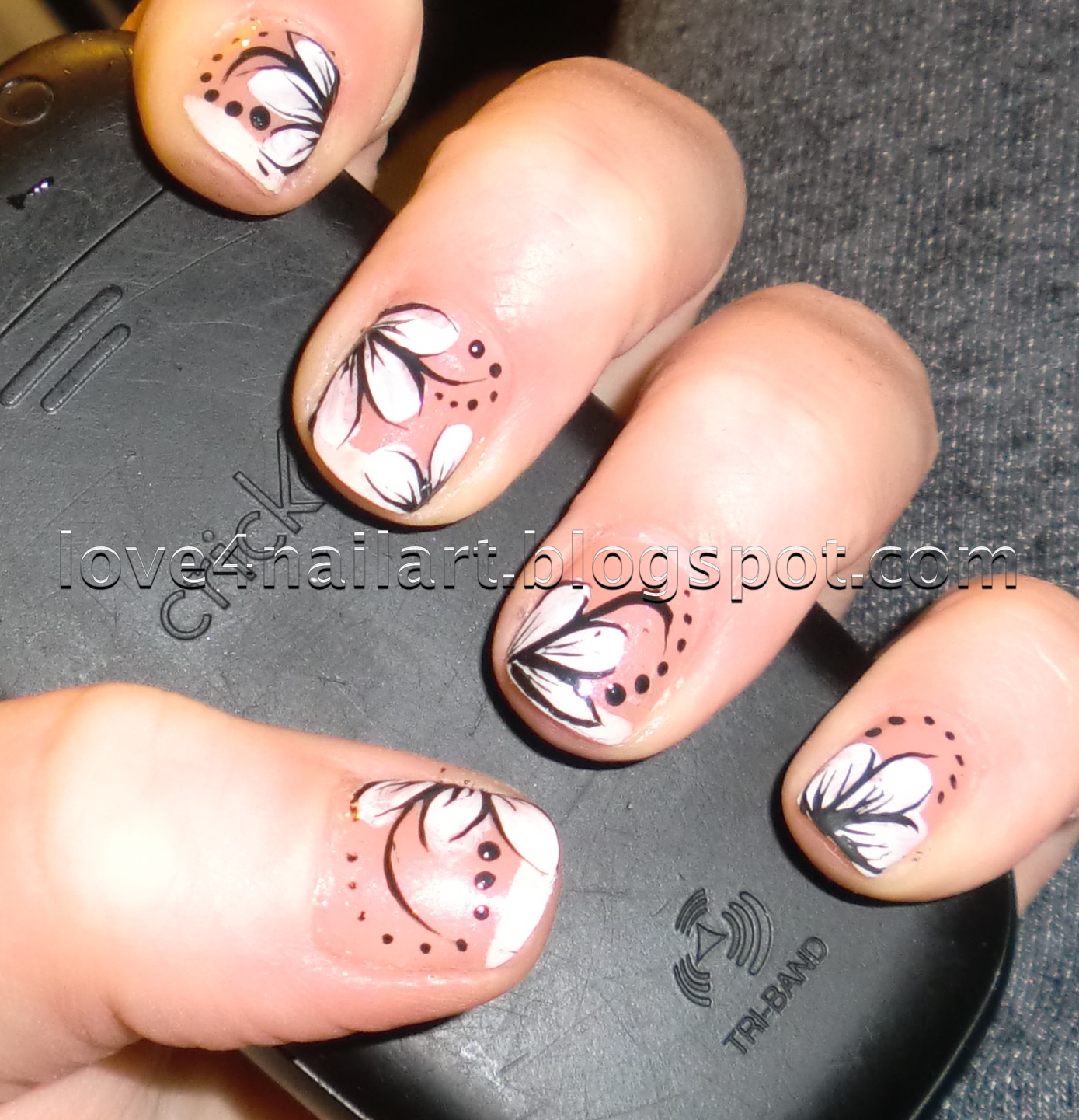 Black White Flower Nail Design