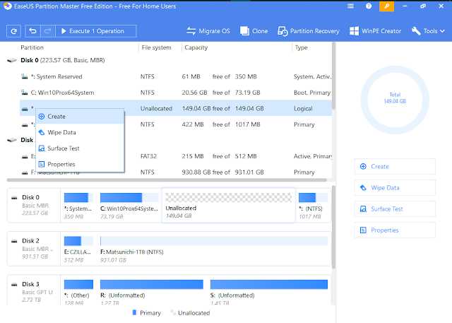 Windows 10 NTFS - EaseUS Create Partition in Unallocated Space