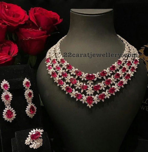 Three Rows Ruby Diamond Set