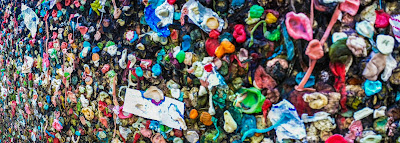 Exterior building wall covered with bubble gum of all colors