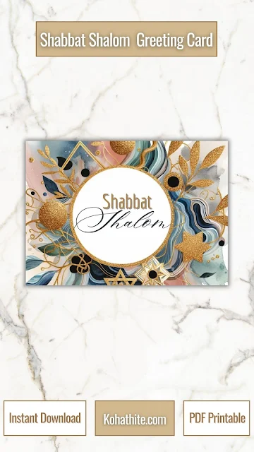 Shabbat Shalom Wishes Jewish Greeting Card Printable PDF | Teal Gold Pastel Abstract Aesthetic Luxury Modern Elegant Image Design