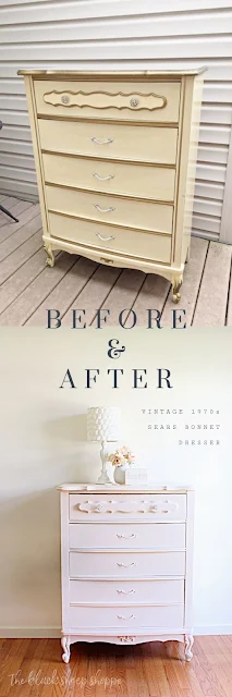 Before and after vintage Sears Bonnet dresser.