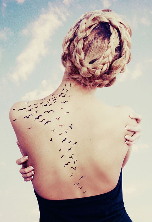 Flock of Birds Tattoo On Back