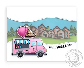 Sunny Studio Blog: Have A Sweet Day Ice Cream Truck Neighborhood Card (using Cruisin' Cuisine & Scenic Route Stamps and Woodland Border Dies)