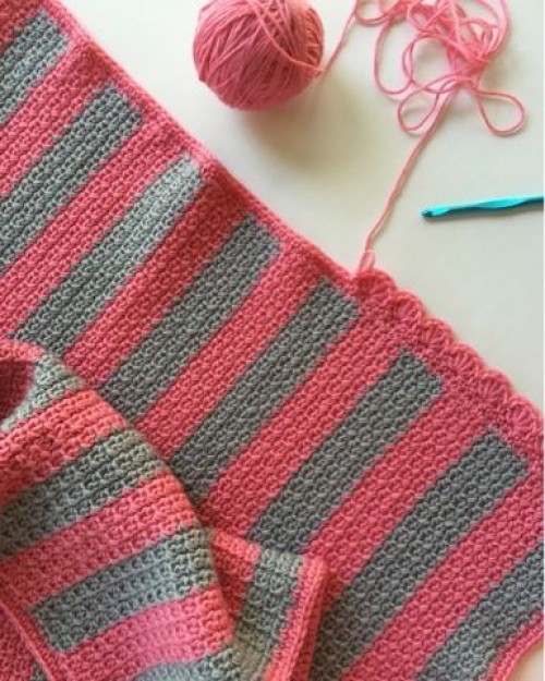 Crochet Striped Mesh Stitch Blanket - Free Pattern 