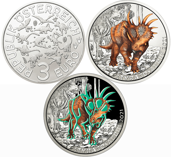 Austria 3 euro 2021 - Styracosaurus Albertensis