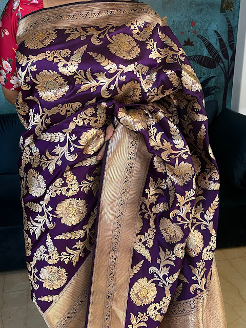 Aubergine Allure: Pure Katan Silk Saree with Jangla Jaal, Kaduwa Weave, and Meenakari Detailing