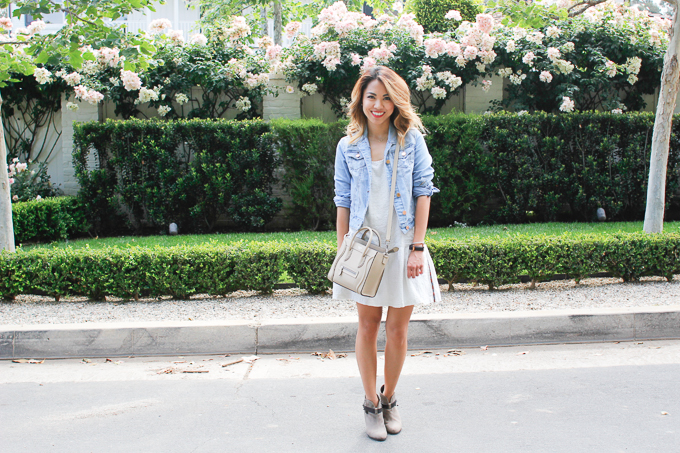 House of Harlow Bridget Metallic Pintstripe Dress, Celine Nano Dune, Rag & Bone Harrow Boots, YMI Jean Jacket, beautybitten