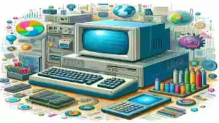 TectimeCapsule - Ilustração estilo Cartoon 2D de um computador com a arquitetura x86 em 1978