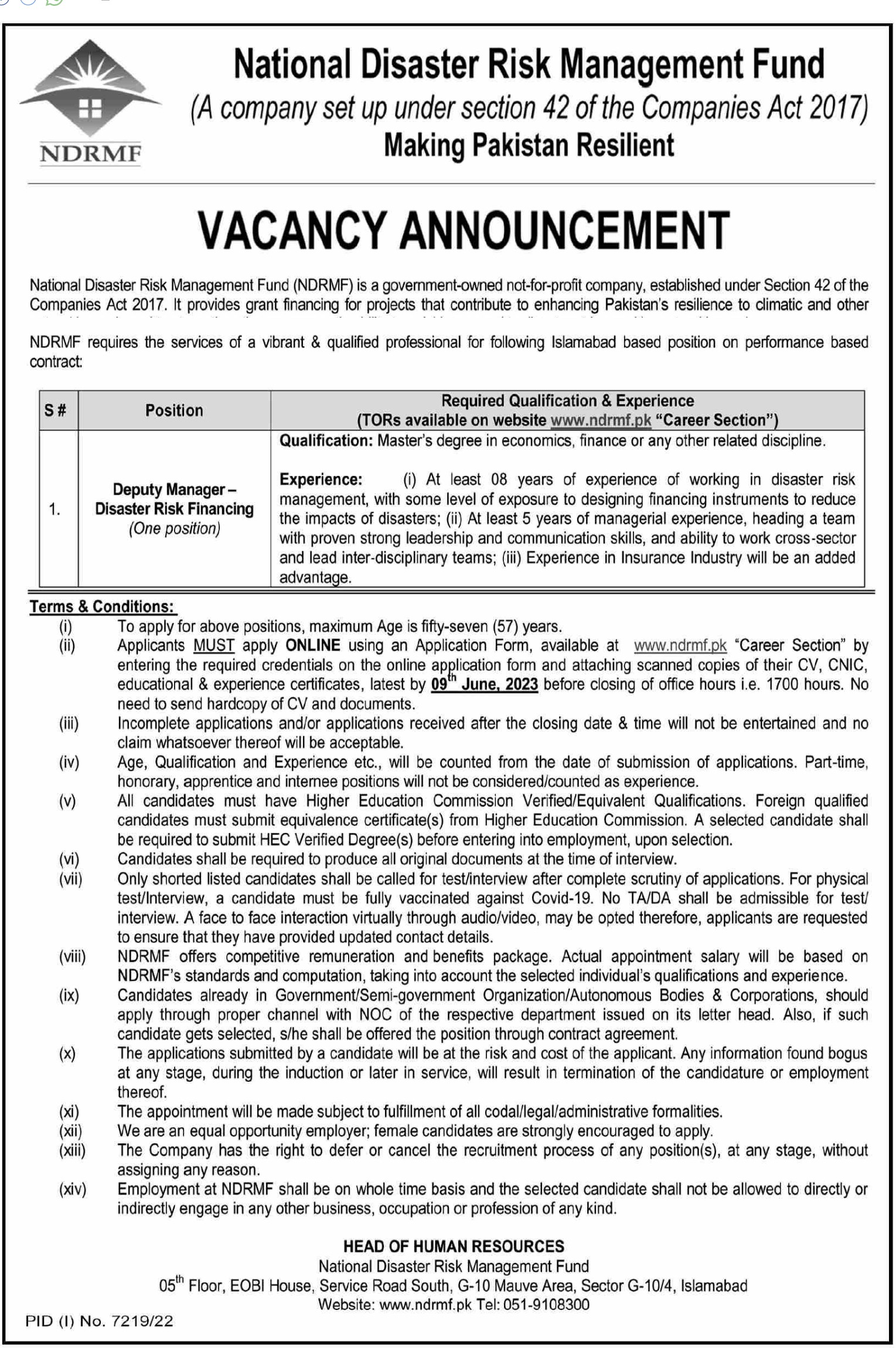 Jobs in National Disaster Risk Management Fund NDRMF