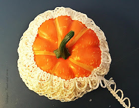 Vintage, Paint and more... continue to glue the buttonhole trim around a dollar store pumpkin 