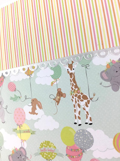 Baby Girl Scrapbook Album page with cute animals, balloons, & clouds